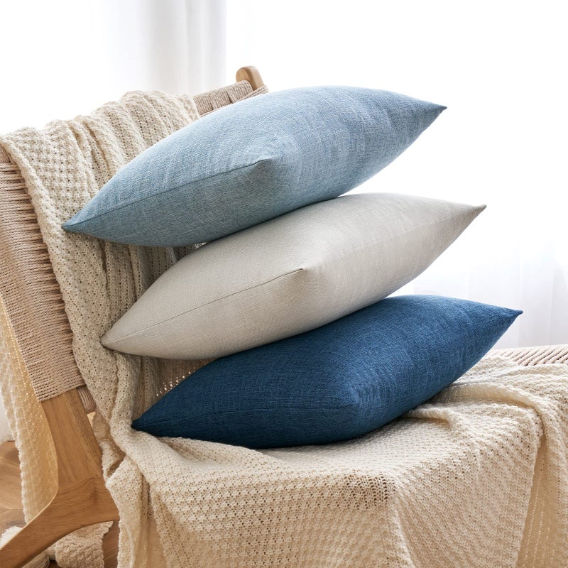 MIULEE Pack of 2 Decorative Linen Burlap Coastal Pillow Covers Farmhouse Accent Pillowcases for Sofa Car Couch Bedroom Living Room Decor 20x20 Inch Blue - Image 4